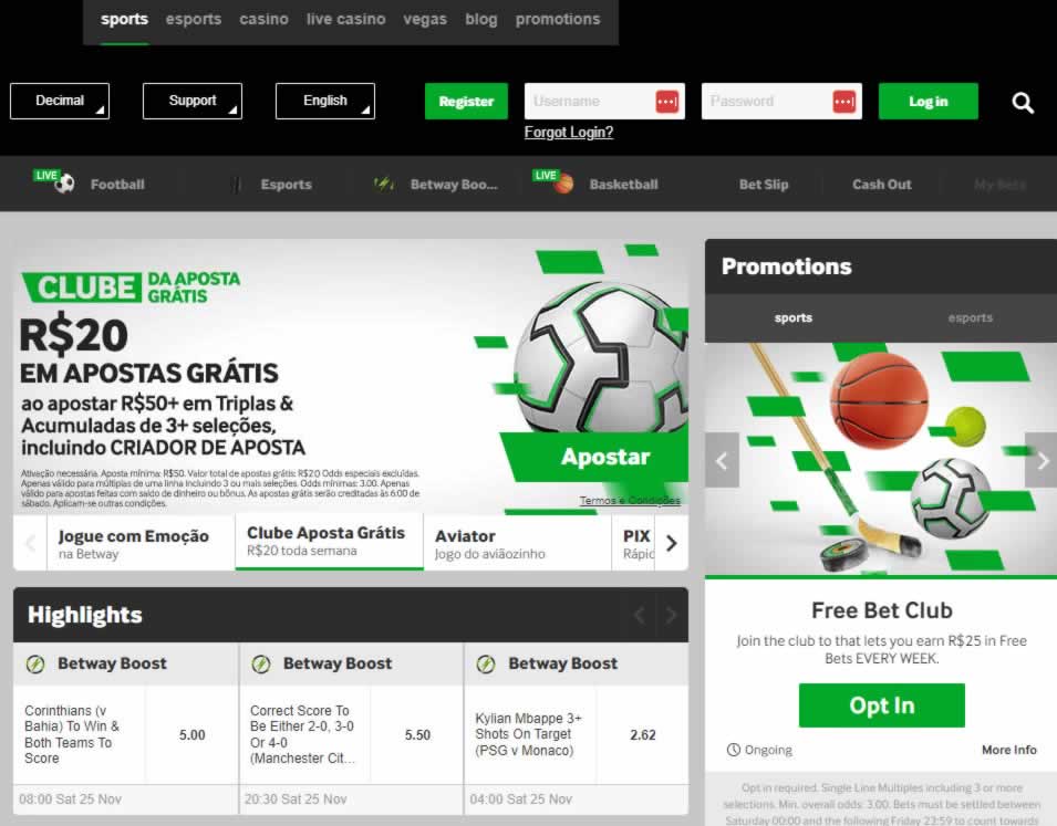 Uma sessão completa inclui vários tipos de apostas personalizadas para cada esporte e modalidade disponível na plataforma.